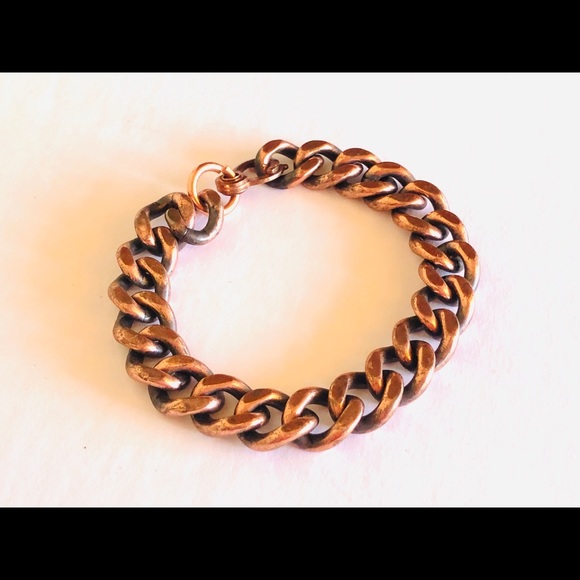 Vintage Shabby Copper Chunky Curb Chain Bracelet - Picture 3 of 7